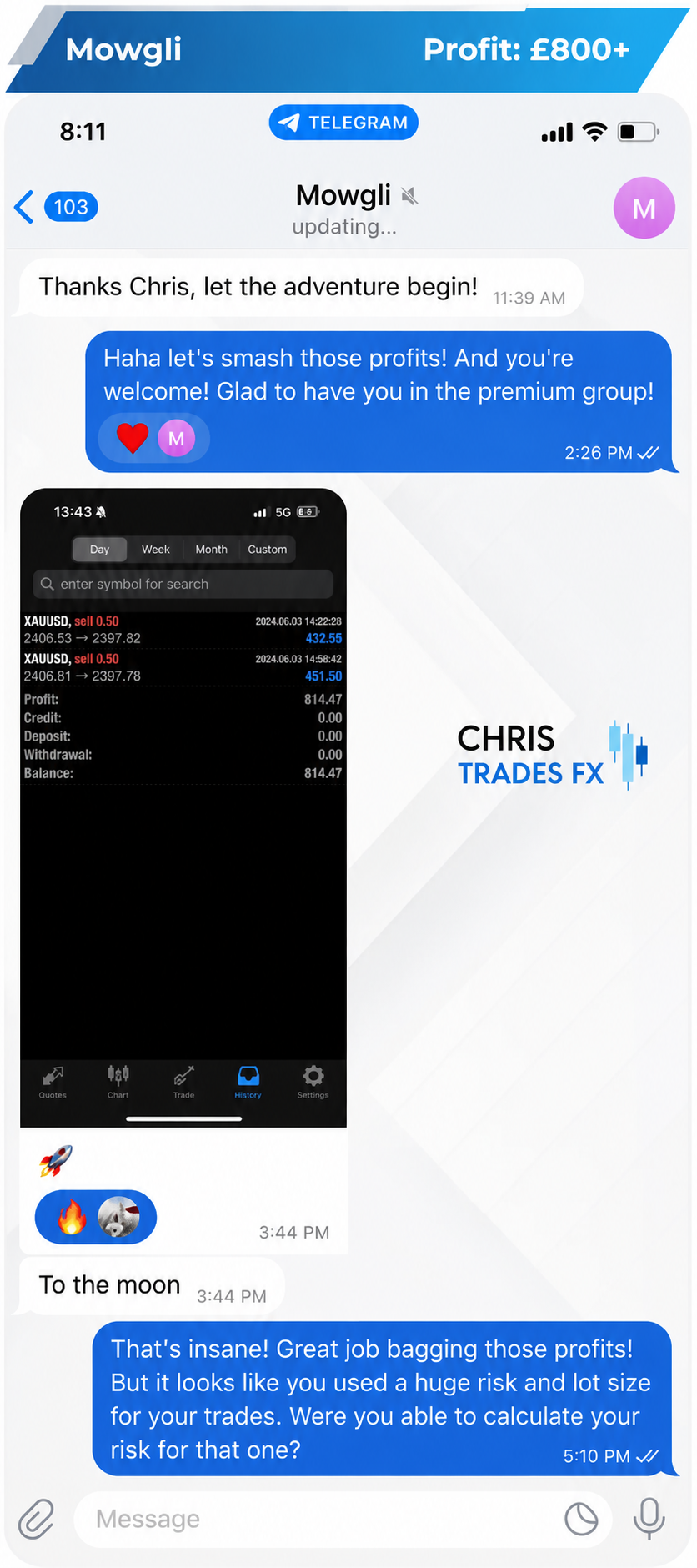 Trading result shared by Mowgli