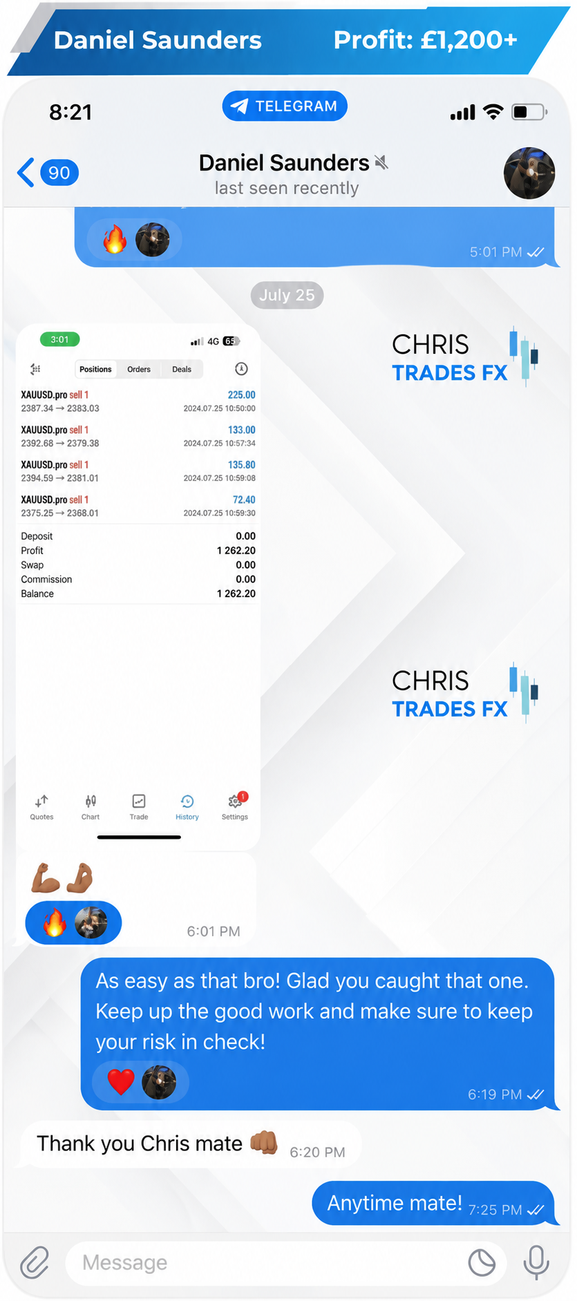Trading result shared by Daniel Saunders