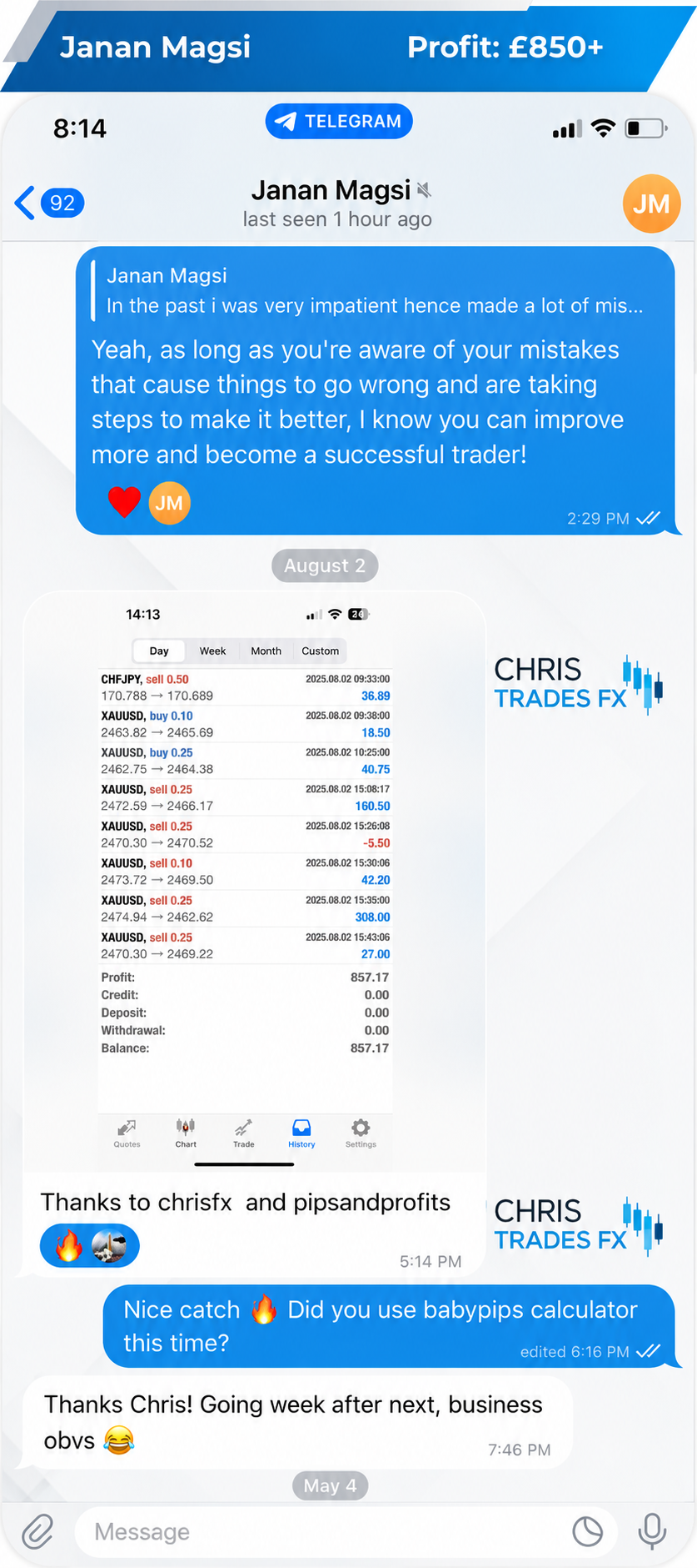 Trading result shared by Janan Magsi